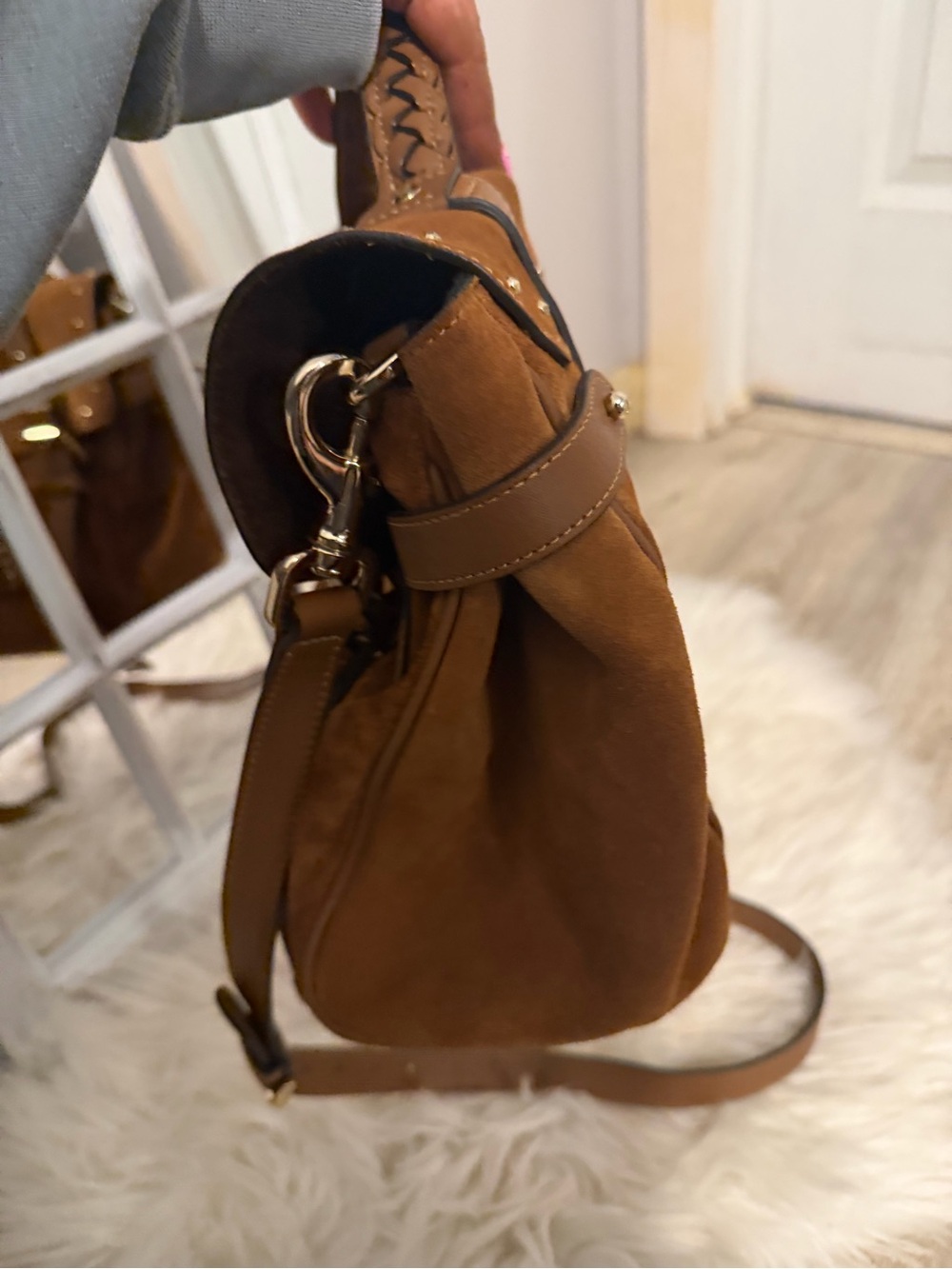 Mulberry Brown Suede Tassel Alexa two way bag flap saddle bag crossbody fringe - Picture 3 of 7